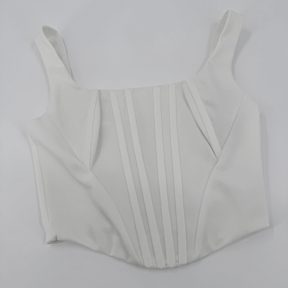 Parthea Off-White Corset Crop Top Square Neck Back Zip‎ Size Small